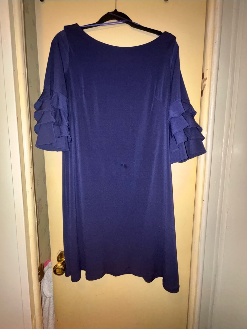 Gabby Skye Navy Midi Dress with Layered Ruffle Sleeves